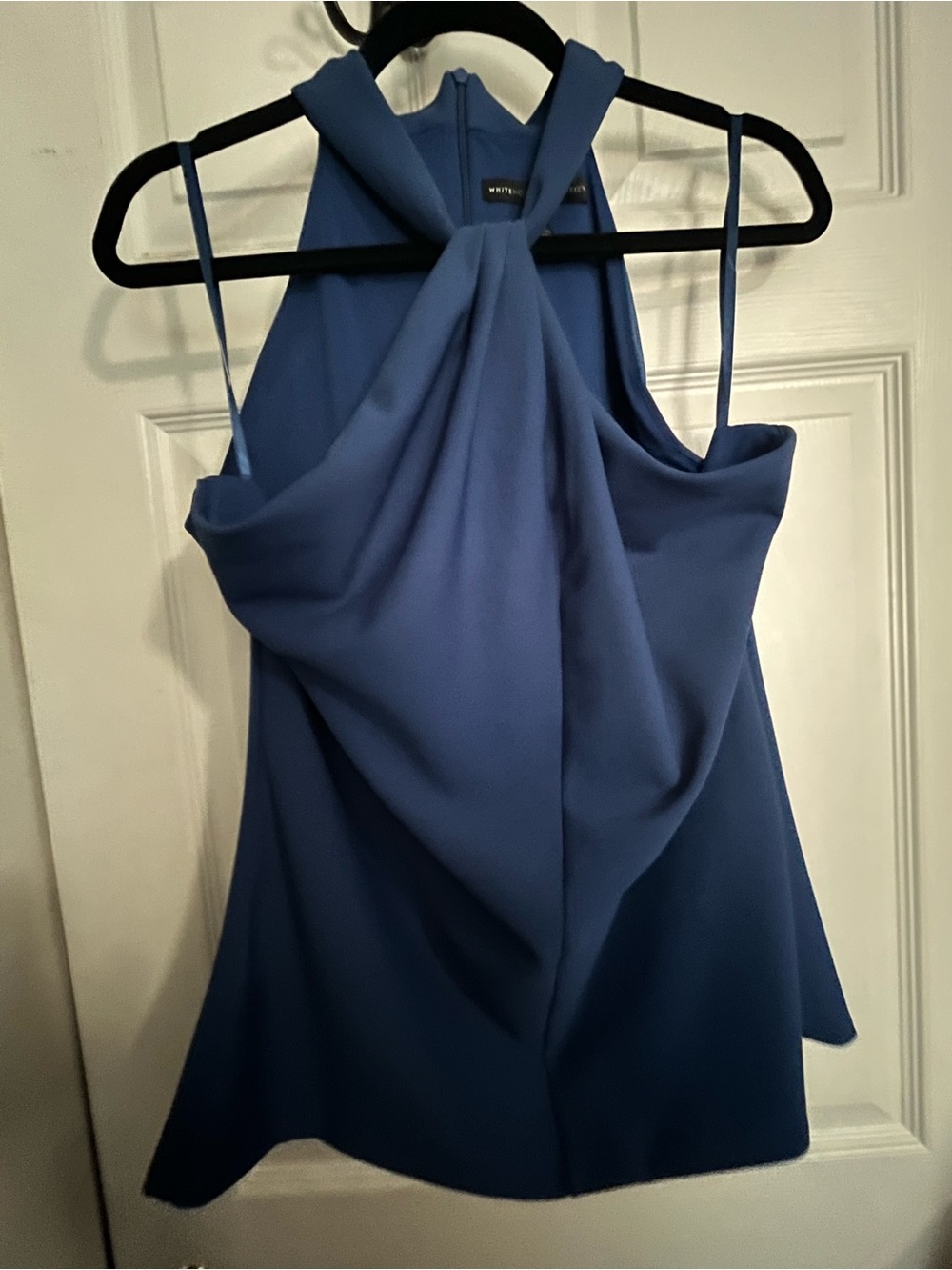 White House Black Market Blue Draped Halter Top